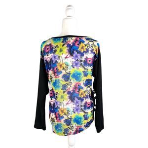 NICOLE MILLER V-Neck Sheer Sweater Butterfly Colorful Pattern Size Medium